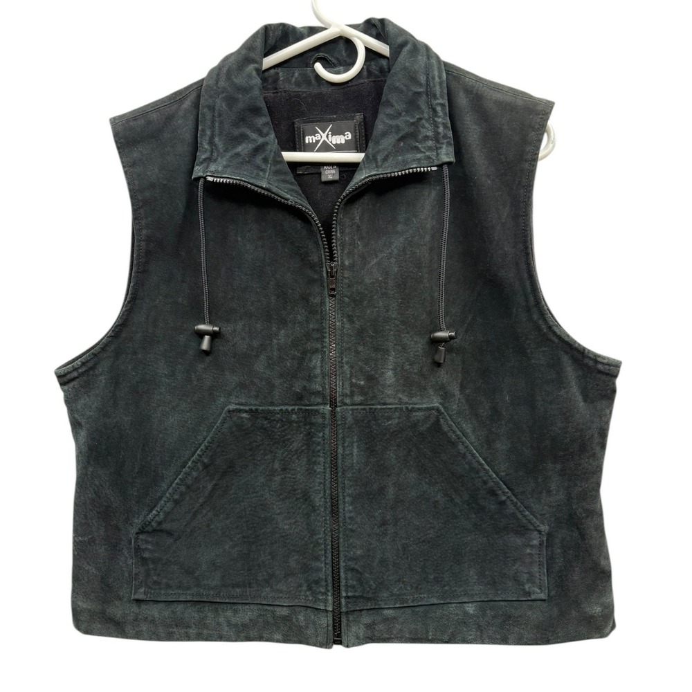 Vintage Maxima Women's Suede Zip Vest Utility Grunge Streetwear‎ Layered XL